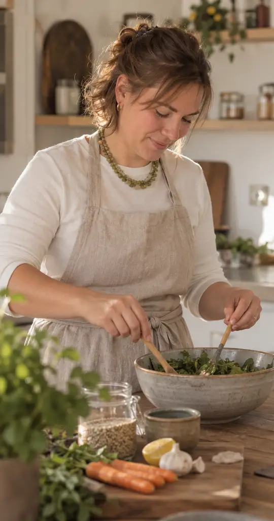 Céline kocht frisch für das Wochenbett-Essen